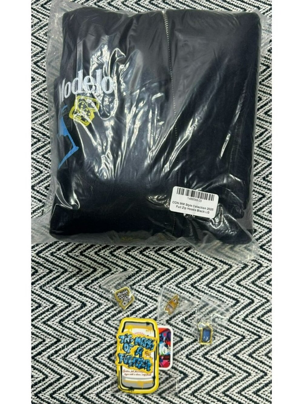 Modelo Mens Full-Zip Hoodie Black Large With Pins Set Limited Edition